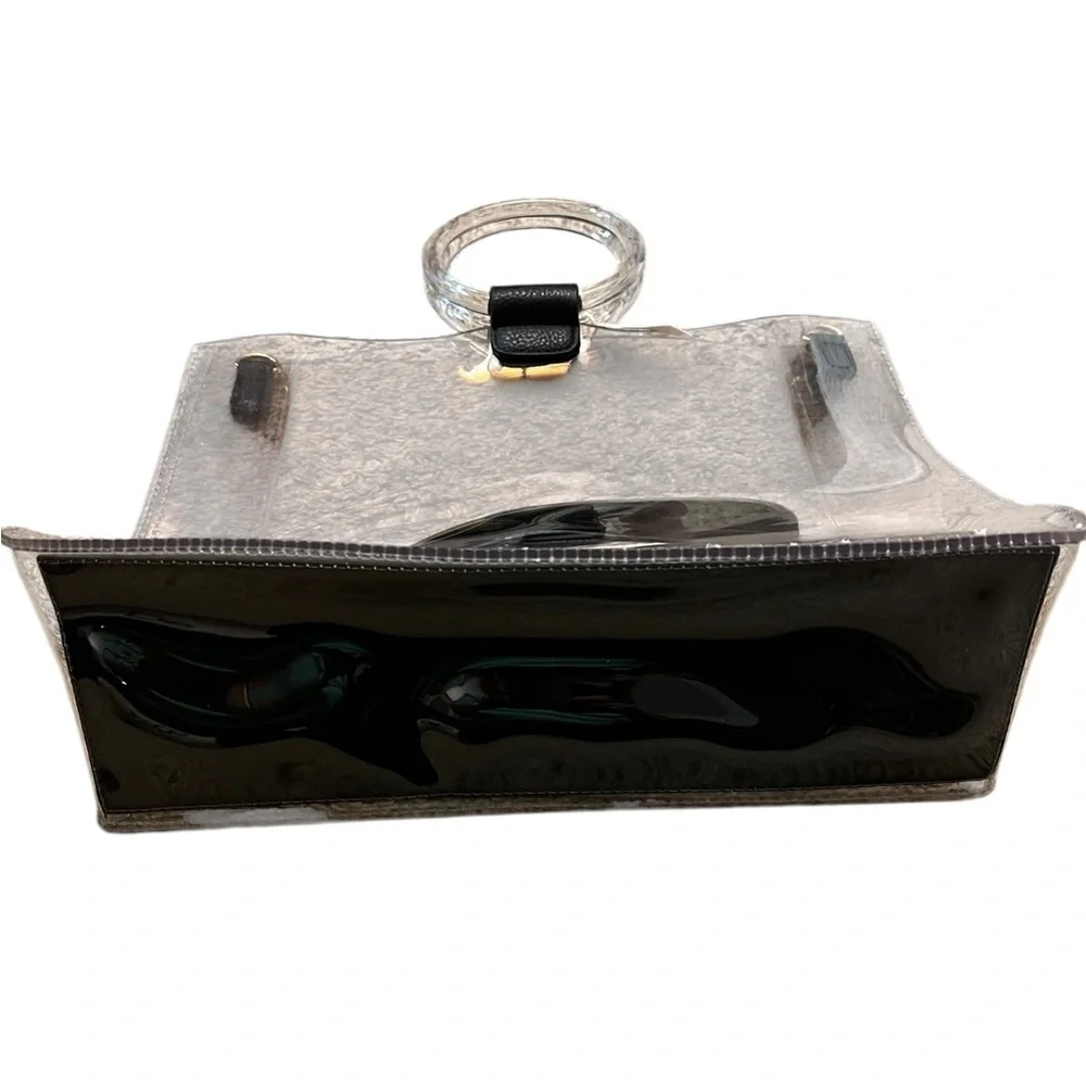 BEST OF EVERYTHING Small Thick Clear Tote Bag w/ Ring Handles & Black Strap